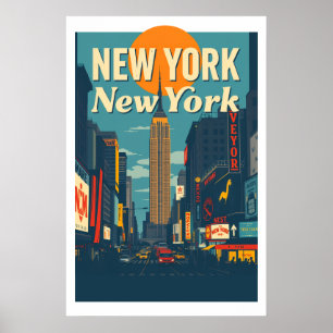 Poster Art de voyage vintage du centre-ville de New York