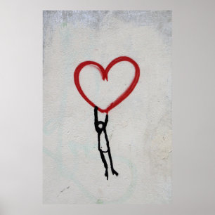 POSTER ART DE WALL STREET DE GRAFFITI D'HOMME DE COEUR ET