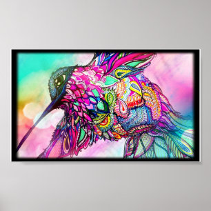 Poster Art de zen d'imaginaire de colibri, lumineux et