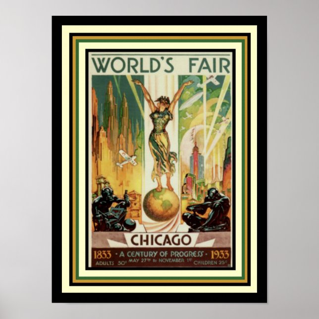 Poster Art Déco 1933 Chicago World's Fair 12 x 16 (Devant)