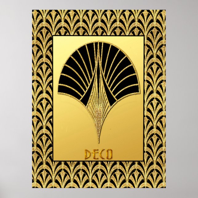 Poster Art Déco Black and Gold Fan Design (Devant)