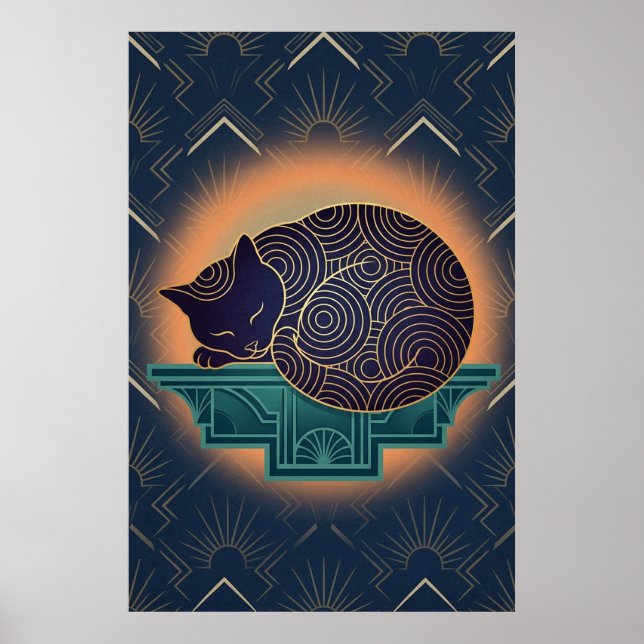Poster Art Deco Cat Fish Trophy Wall Art (Devant)