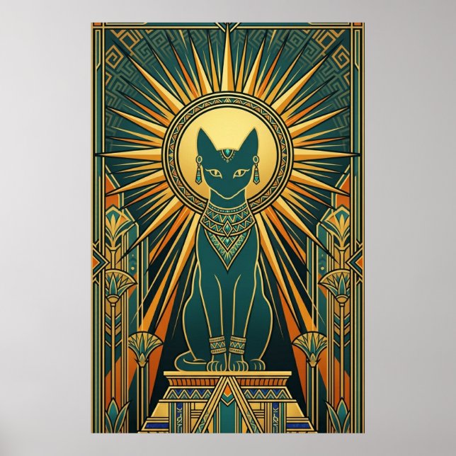 Poster Art Deco Climbing Black Cat Wall Art (Devant)
