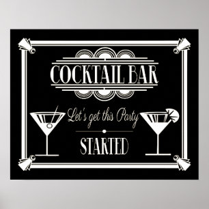 Poster ART Deco Cocktail bar signe Gatsby Party des année