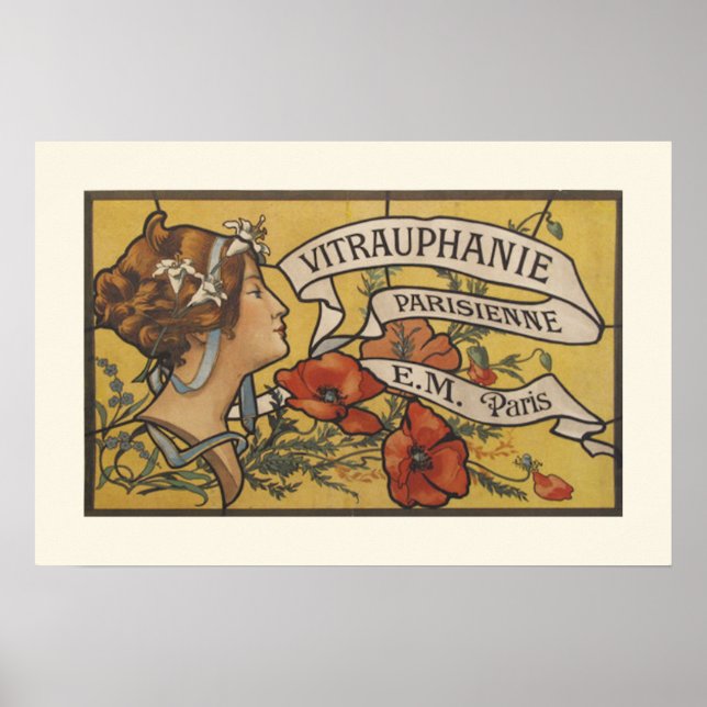 Poster Art déco dame et fleurs (Devant)