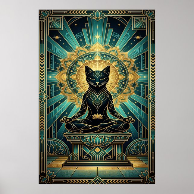 Poster Art Deco Egyptian Pyramid Cat Wall Art (Devant)