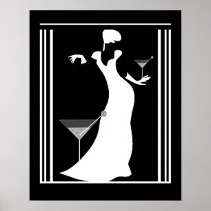 Poster ART DECO LADY Black White Reverted