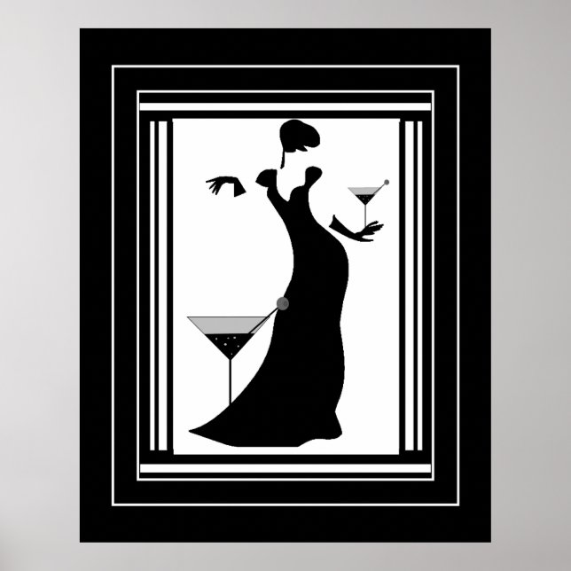 Poster ART DECO LADY Schwarz-weiß (Vorne)