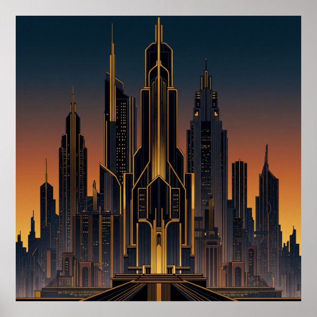 Poster Art Déco Nouveau Style Cityscape (Devant)