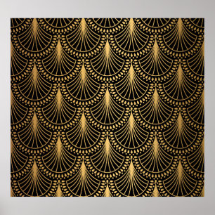 Poster Art Déco, or noir, motif sans soudure.