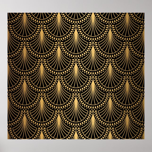 Poster Art Déco, or noir, motif sans soudure. (Devant)