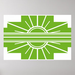 Poster Art Deco Sunburst Pattern in White and Lime