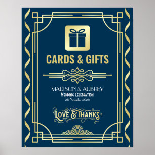 Poster Art Deco Wedding Cards & Gifts Gold Blue Sign