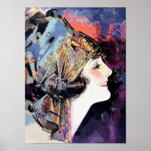 Poster Art Deco Woman in Scarf