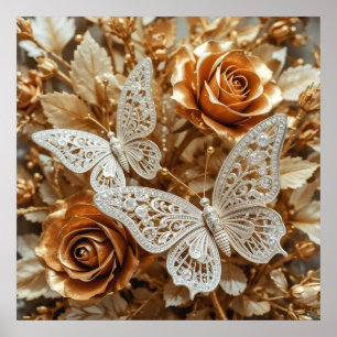 Poster Art décoratif Argent et Or - Papillons #3