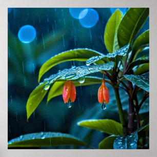 Poster Art Décoratif - Pluie Sur Les Feuilles #2
