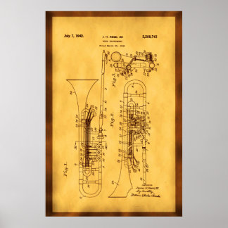 Poster Art détaillé du brevet de trombone haute résolutio