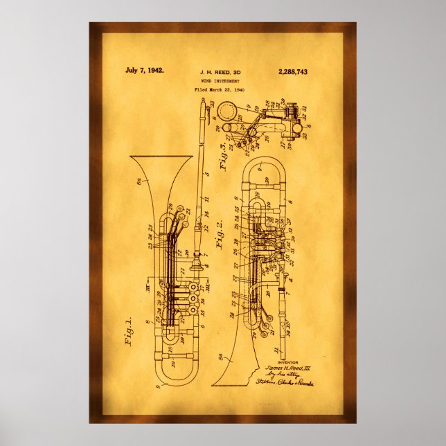 Poster Art détaillé du brevet de trombone haute résolutio (Devant)