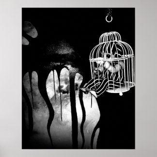 Poster Art d'horreur Abstrait - poupée bébé en cage