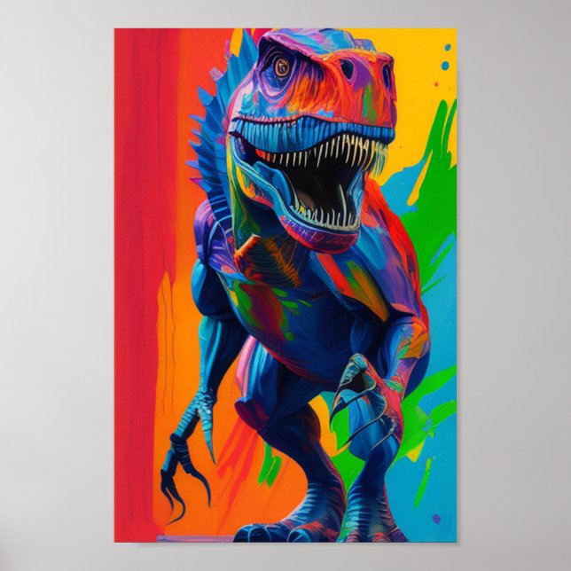 Poster Art d'illustration Rainbow Dinosaur T-Rex (Devant)