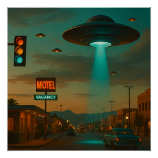 Poster Art d'invasion UFO rétro style MCM