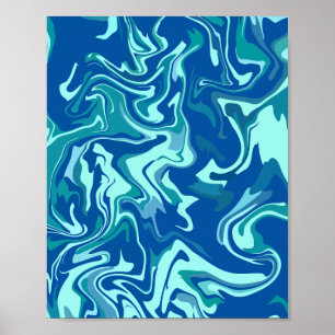 Poster Art d'onde fluide Abstrait avec des rouleaux bleus