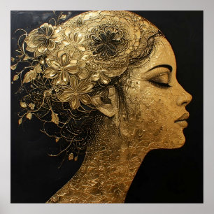 Poster Art doré élégant du profil d'une femme