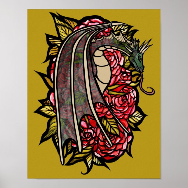 Poster Art Dragon Roses Rouge (Devant)
