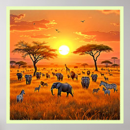 Poster Art du coucher de soleil sur la savane africaine