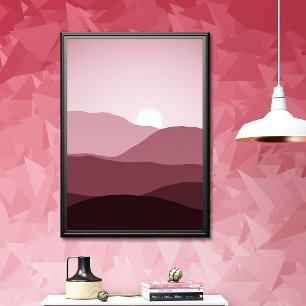 Poster Art du coucher de soleil sur les montagnes rose ma
