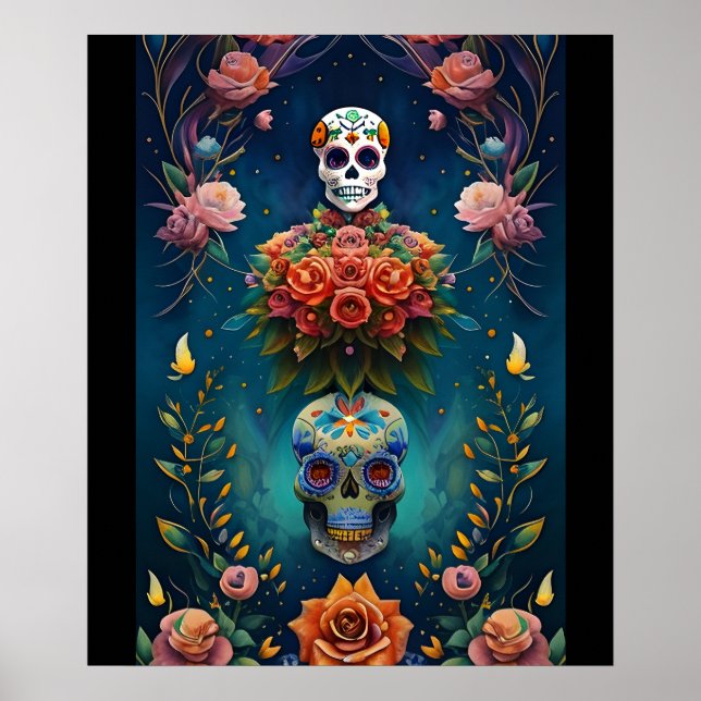 Poster Art du crâne de sucre - traditionnel Dia de los Mu (Devant)