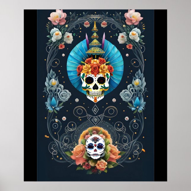 Poster Art du crâne de sucre - Vibrant Dia de los Muertos (Devant)