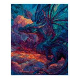 Poster Art du dragon céleste sarcelle cramoisie