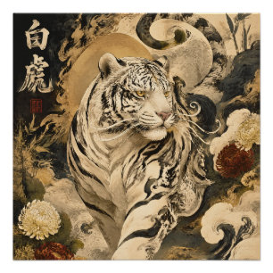 Poster Art du Gardien Tigre Blanc Mythologie Japonaise