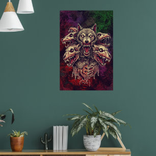Poster Art du loup démoniaque multi-tête sauvage