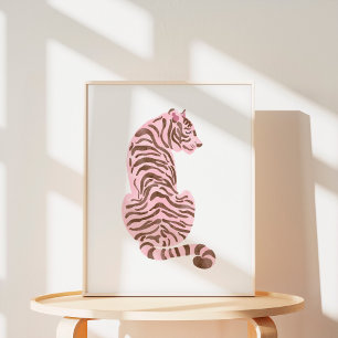 Poster Art du tigre à l'aquarelle rose
