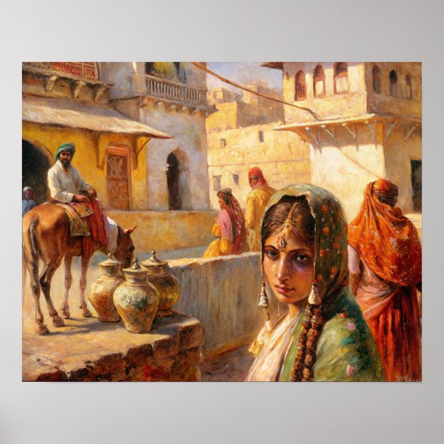Poster Art du village indien du Rajasthan (Devant)