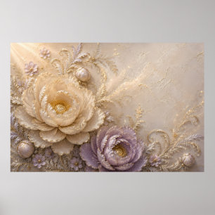 Poster Art Élégant de Relief de Rose d'Ivoire