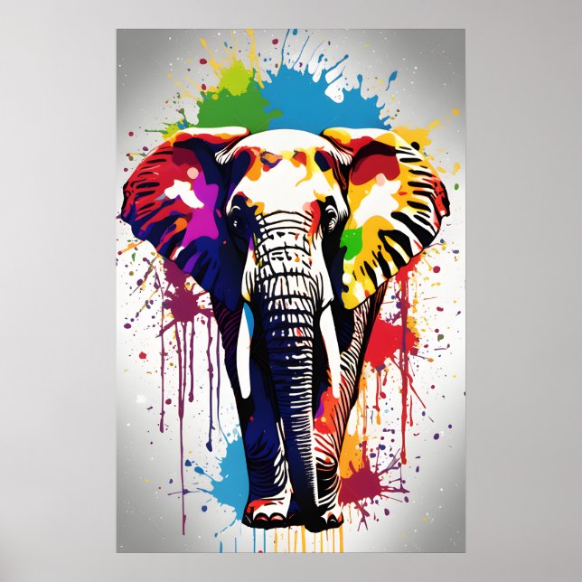 Poster Art Eléphant, Art Faune Splatz Art Arc-en-ciel Cou (Devant)