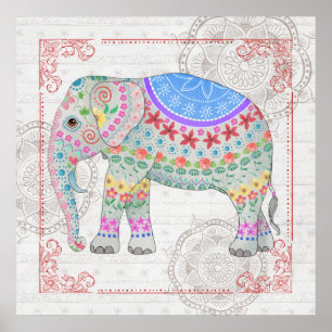 Poster Art Eléphant Boho Décoré
