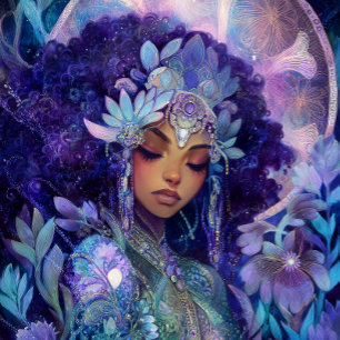 Poster Art Fantastique Fille Noire Reine Noire Déesse