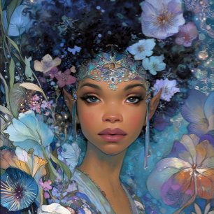 Poster Art fantastique noir déesse elfe afro-américaine