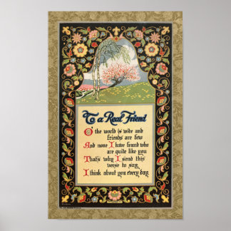 Poster ART FINE Recyclé 1920 SENTIMENT "À UN AMI"