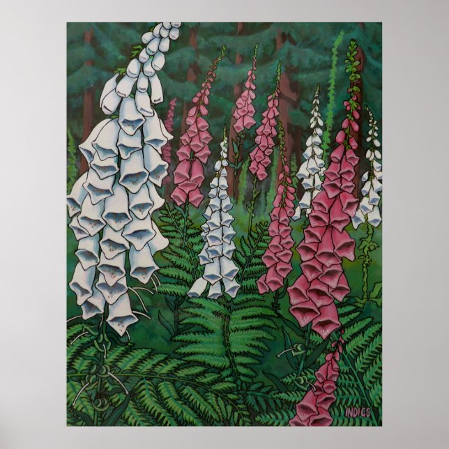 Poster Art fleur sauvage Imprimer Fleurs Foxglove Peintur (Devant)