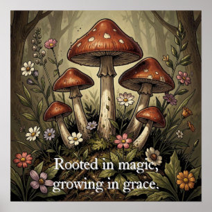Poster Art Fleurs sauvages et champignons rouges vintage