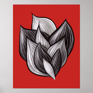 Poster Art Floral Abstrait En Rouge Et Noir