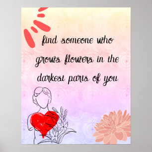 Poster Art floral abstrait moderne et citation d'amour