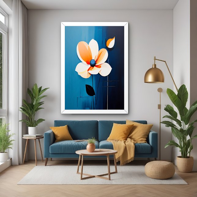 Poster Art floral bleu et orange contemporain (Créateur téléchargé)