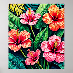 Poster Art floral de l'Hibiscus tropical en fleurs