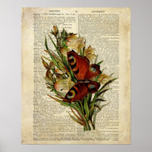 Poster Art floral de papillon à la page vintage de